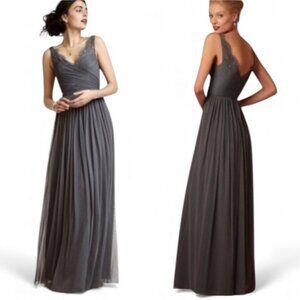 ANTHRO HITHERTO BHLDN Fleur Elegant GREY SLEEVELESS VNECK Evening Gown SIZE 2